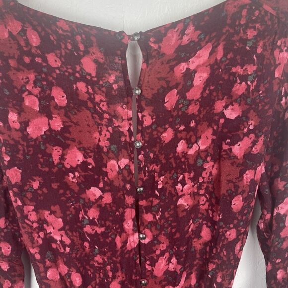 Free People Red Orange Purple Floral Ruffle Romper Viscose Rayon Size Small - Picture 9 of 10